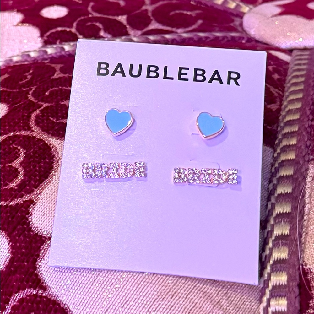BaubleBar Rhinestone Bride Earrings with Blue Heart Earrings - Organza bag